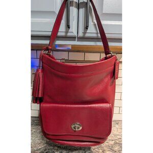EUC Coach Archive Turnlock Bucket Bag - Red/Black Cherry with Silver Hardware
